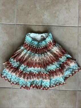 Sunday St Tropez Women’s Multicolor Crochet Tiered Skirt - Aqua & Rust